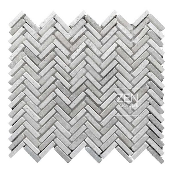 Zen Paradise Herringbone White Marble